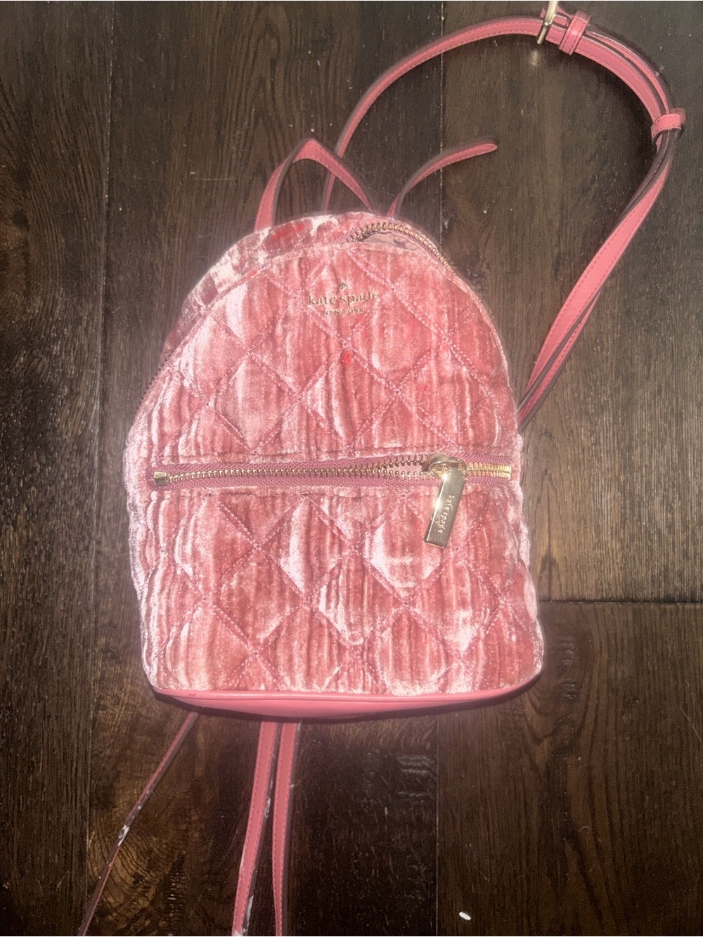 kate spade Quilted Pink Velvet Mini Backpack with Gold Hardware
